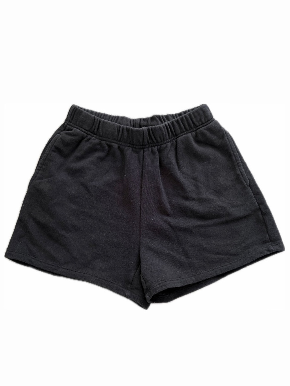 GOOD AMERICAN WOMEN SIZE 1 BLACK FLEECE ATHLETIC SHORTS DRAWSTRING POCKETS